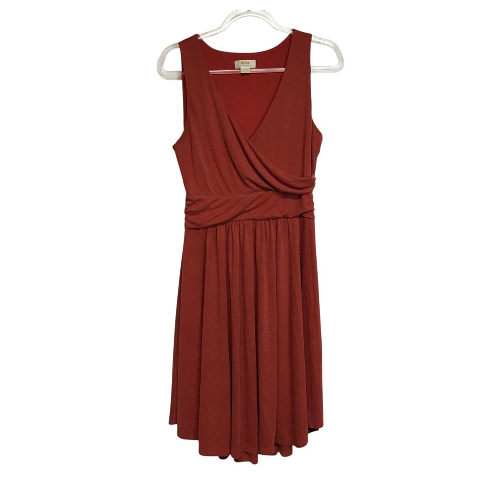 Maeve Anthropologie Womens M Rust Orange Ribbed Faux Wrap Surplice Midi Dress